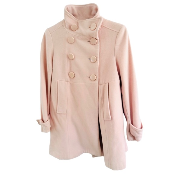 Zara Basic Pink Wool Blend Double Breasted Pea Coat – Size M - Picture 2 of 9